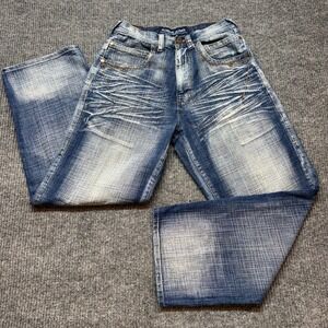 Vintage Koman Jeans Mens Baggy Y2K Distressed Whisker Jeans 32x32 32x31